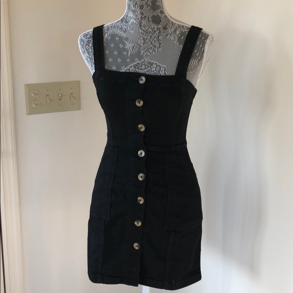 Divided black denim dress